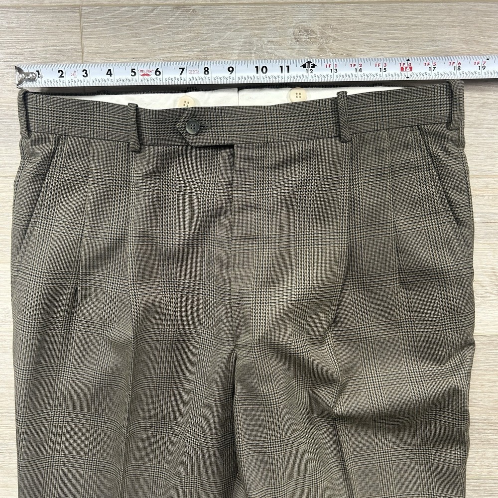 Vintage J.RIGGINS Men's Size 37 Long Brown Plaid Wool Blend Pleated Cuff Pants - Picture 11 of 14